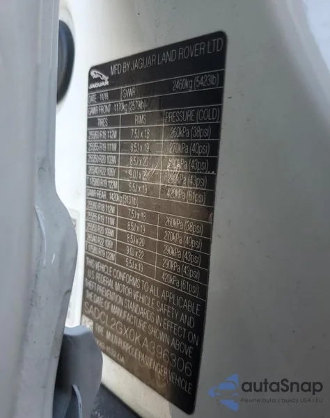 2019 Jaguar F-Pace R - Sport из США, поврежденный, VIN SADCL2GX0KA396306